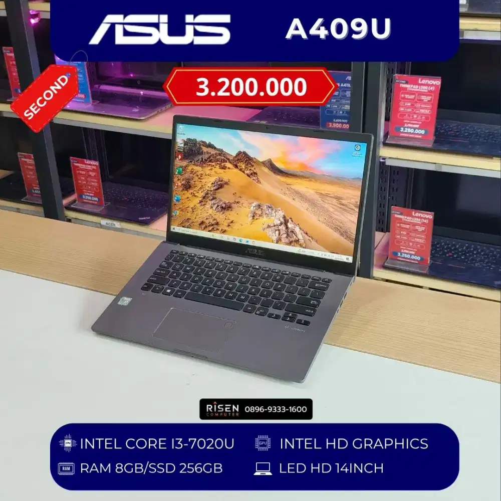 ASUS A409U Core I3-7020U RAM 8GB SSD 512GB HD 14inch Second Laptop