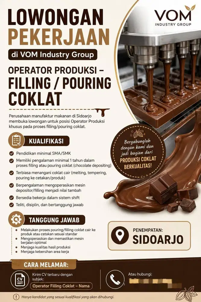 LOWONGAN KERJA FILLING COKLAT – SIDOARJO
