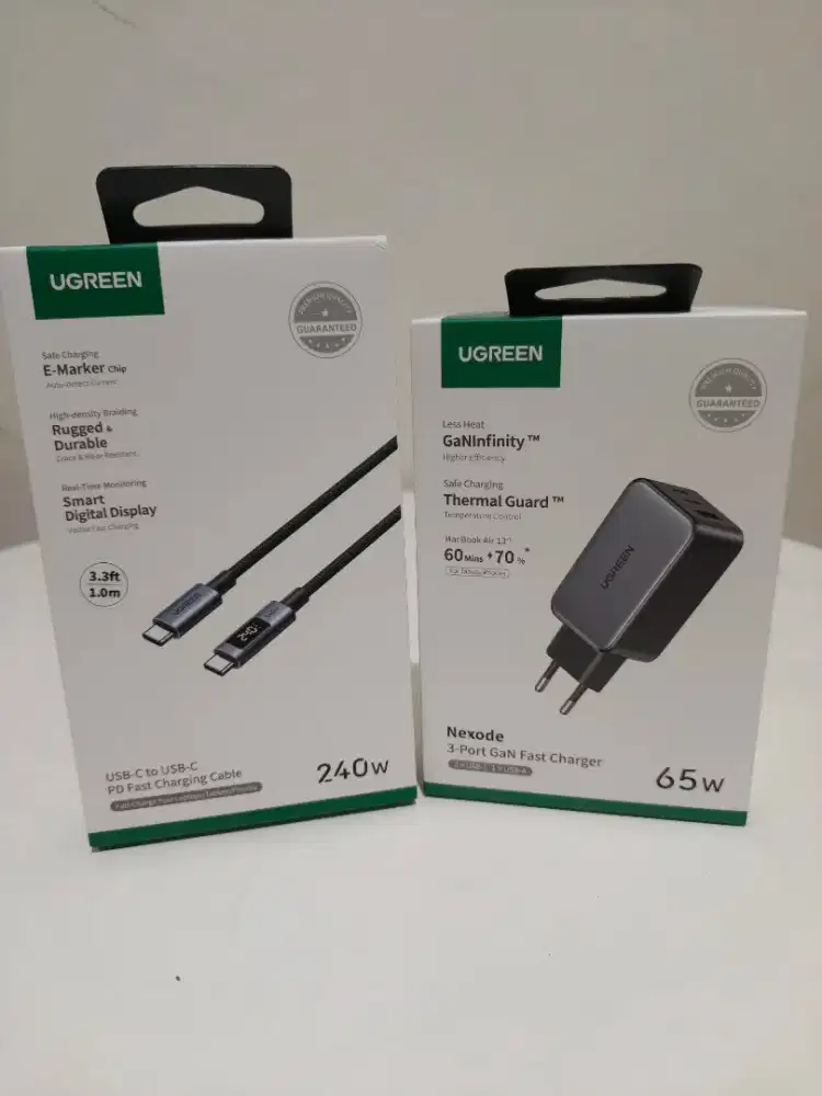 Charger UGreen Nexode 65w + Kabel Type C UGreen 240w Led Display