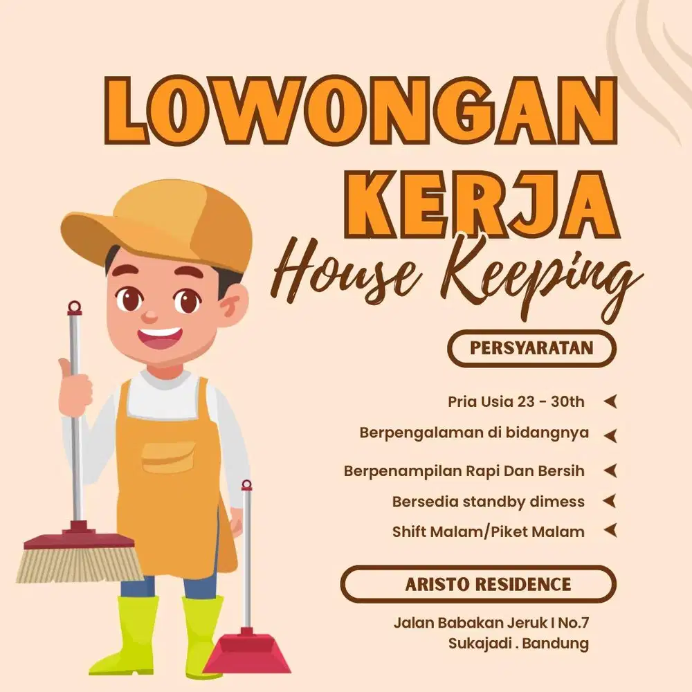 Dicari House Keeping Pria
