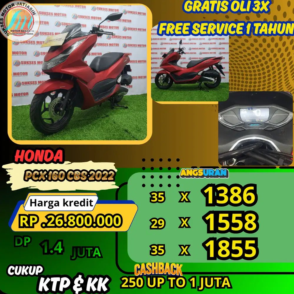 HONDA PCX 160 CBS 2022 DP & ANGSURAN TERMURAH SYRT KTP&KK(SUKSESMOTOR)