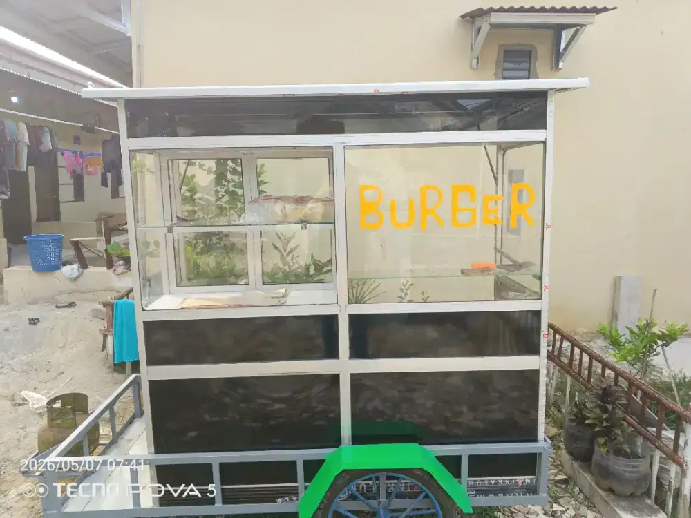 Jual cepat grobak mangkal buat dagng roti bkar, martabk, nsgor, bakso