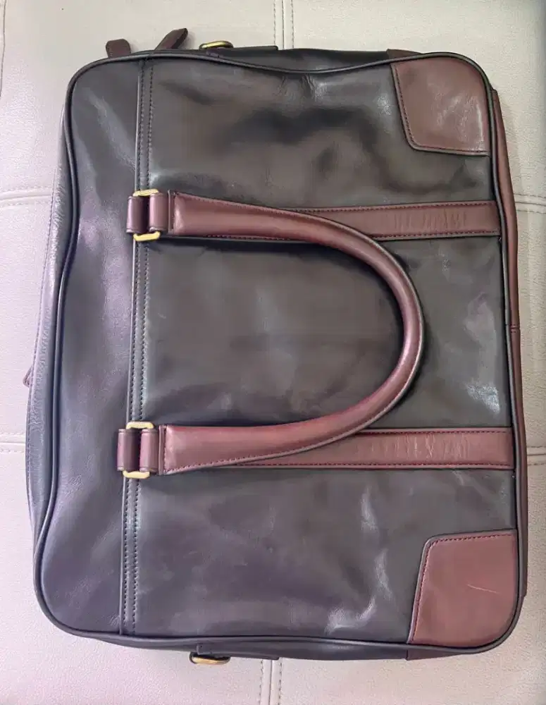 Coach 2 tone black brown leather vintage laptop messenger crossbody ba
