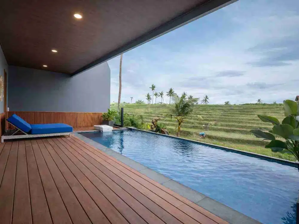VILLA DENGAN VIEW SAWAH TERASERING DI AREA TURIS COCOK UNTUK INVESTASI DI PERERENAN BALI