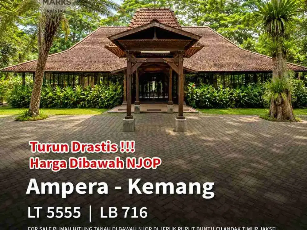 JUAL RUGI HITUNG TANAH DI BAWAH NJOP

 FOR SALE RUMAH LUAS HITUNG TANAH

 Jeruk Purut Buntu, Cilandak Timur, Jakarta Selatan

▪ Legalitas : 4 SHM + SHT BRIDS
▪ Luas Tanah : 5.555 m²
▪ Luas Bangunan : 716 m²
▪ Jumlah Lantai : 1 Bangunan Utama
▪ Kamar Tidur