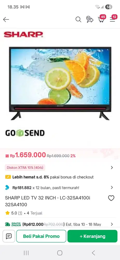 tv led sharp 32 SEGEL komplit BONUS PB SAMSUNG 10.000MAH seharga 350RB
