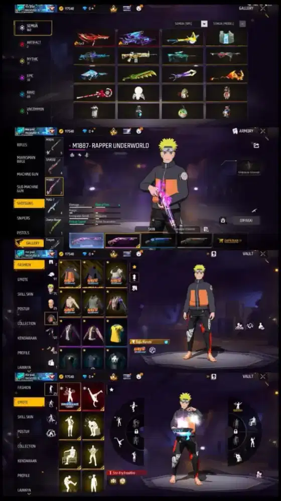 jual akun free firee spek bunddel Naruto sg on Evo on