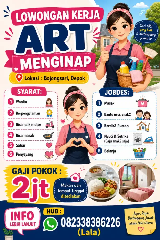 Lowongan Kerja ASISTEN RUMAH TANGGA