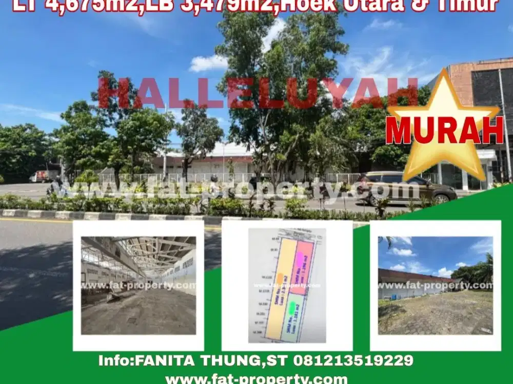 Dijual bgnan komersil di Jl Adi Sucipto,Solo LT 4,675m2,LB 3,479m2,Hoek Utr&Tmr,SHM,Jln 6 Jalur