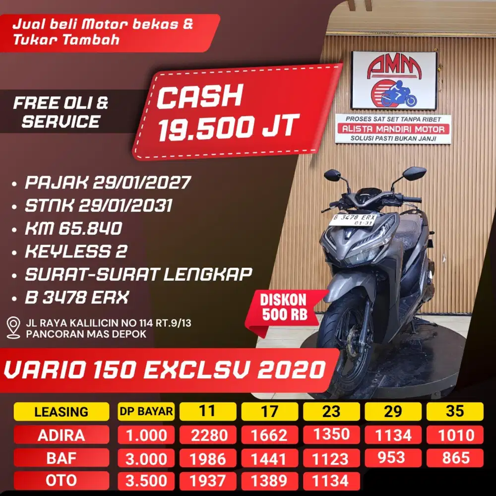 VARIO 150 EXCLSV 2020 PAJAK HIDUP REMOT 2 CASH / KREDIT ALISTA