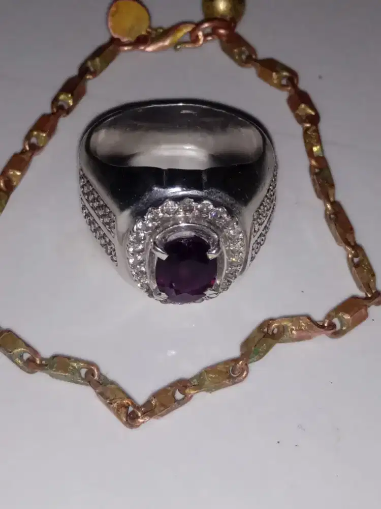 Cincin perak tebal batu natural