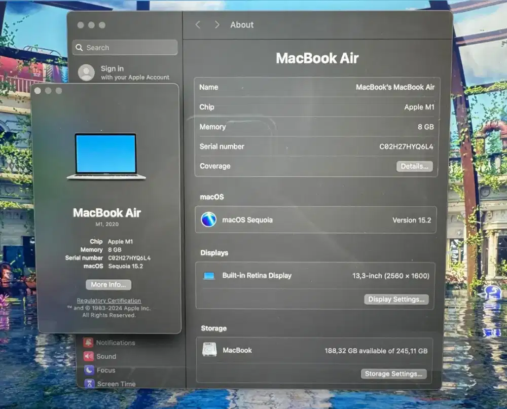Macbook Air M1 13 Inch Ram 8 Ssd 256 lengkap full set Space Grey