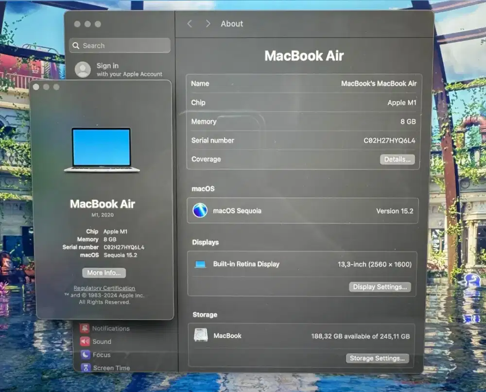 Macbook Air M1 Ram 8 Ssd 256 Layar 13 inch Full set Space Grey