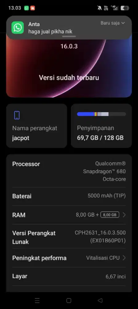 Oppo A60 lecet pemakaian