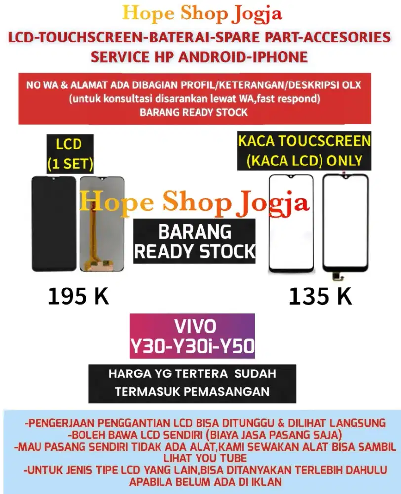 Touchscreen-Baterai-Lcd Vivo Y30-Y30i-Y50