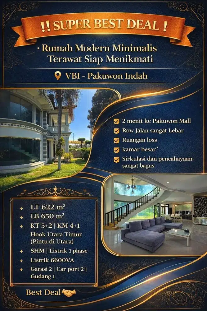 PALING MURAH ! DIJUAL RUMAH MEWAH PAKUWON INDAH VBI LUAS BAGUS TERAWAT