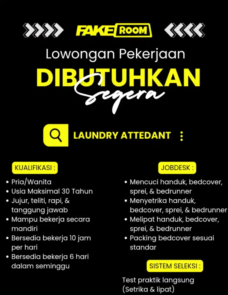 LOWONGAN LAUNDRY ATTENDANT