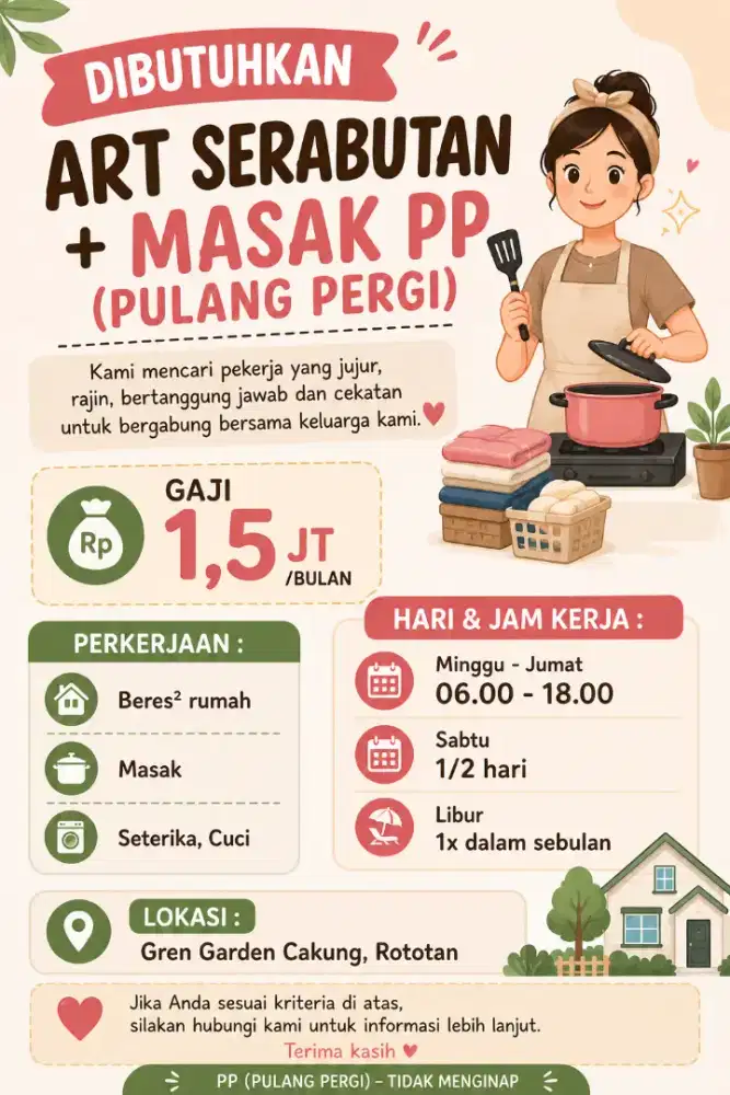 LOKER ART PP SERABUTAN, MASAK.