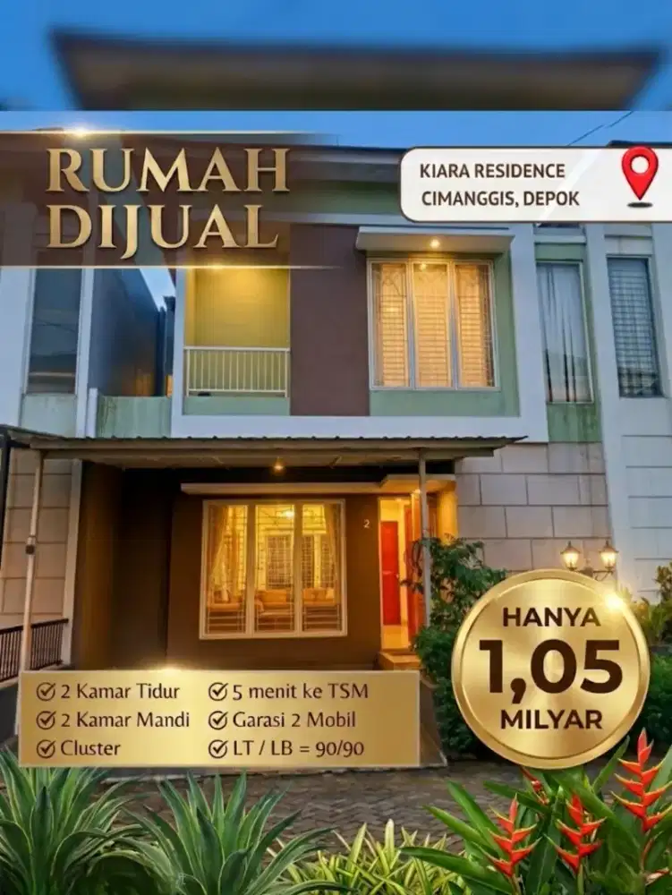 Rumah 2 Lt Kiara Residence, Harjamukti Depok, dekat TSM Cibubur & LRT