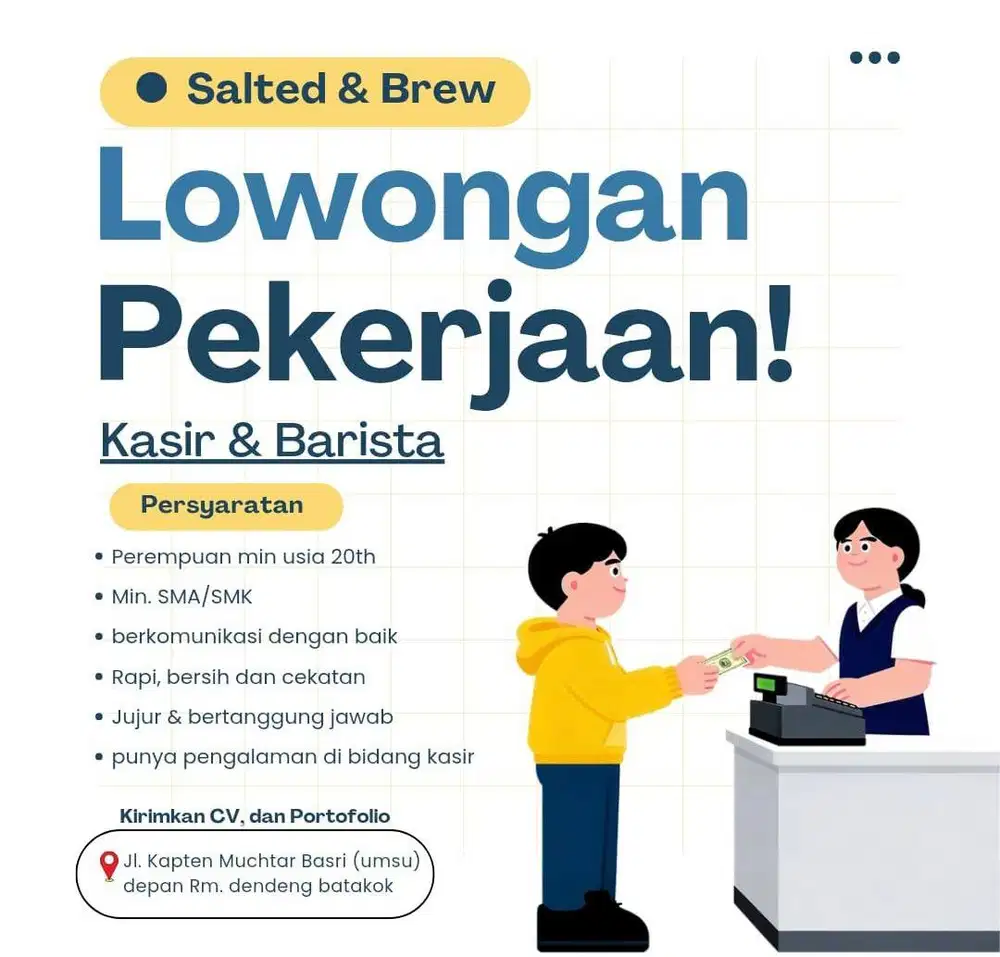 Di cari kasir/barista cewek