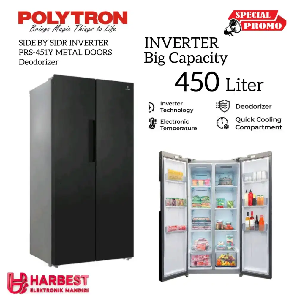 POLYTRON Kulkas Side By Side INVERTER 450 L PRS-451Y Deodorizer