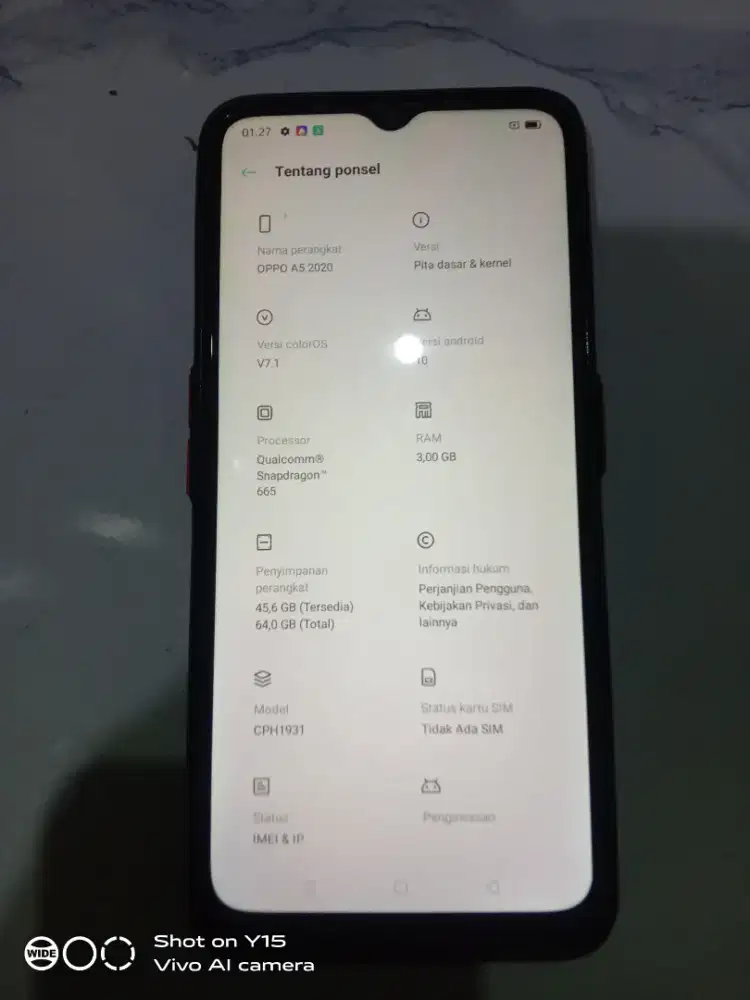 Jual aja nih hp Oppo a5 2020 ram 3/64 no minus bekas pemakaian bocah