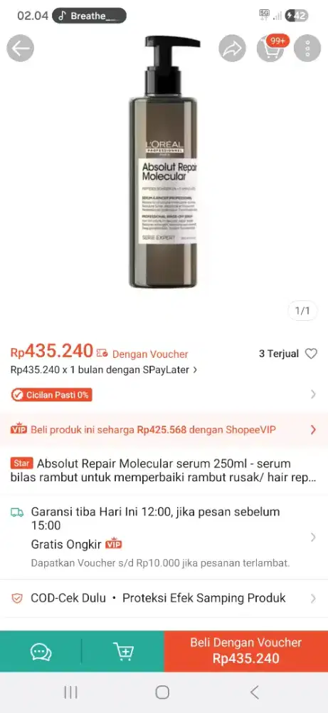 Jual Rugi/Barter - New(Baru)-Absolut Repair Molecular serum 250ml