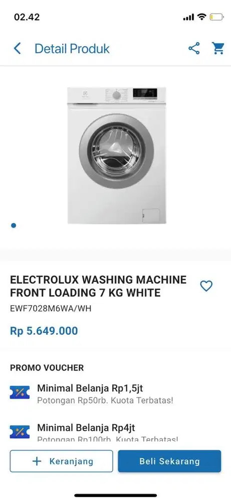 ELECTROLUX WASHING MACHINE FRONT LOADING 7KG WHITE
