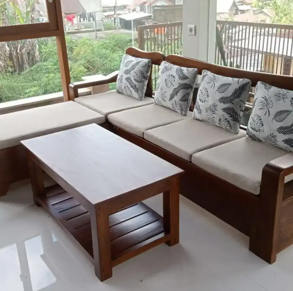 Sofa Sudut L Set Meja Tamu – Siap Pakai, Nyaman