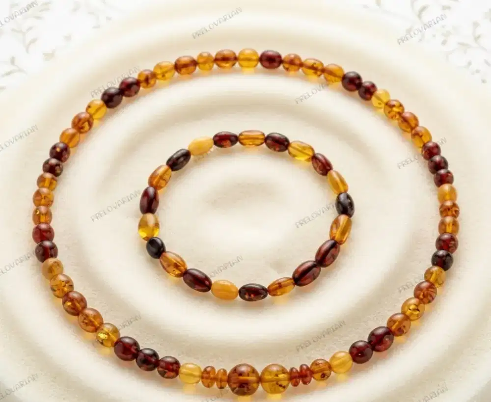 Set Kalung & Gelang Amber Baltic Honey Cherry Premium Amber Natural
