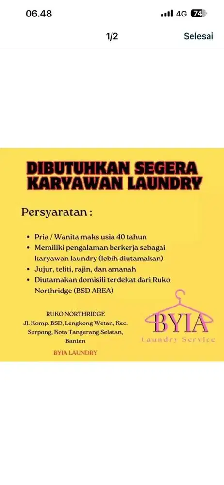 DIBUTUHKAN KARYAWAN KURIR LAUNDRY