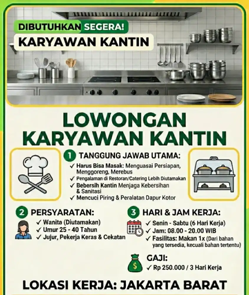 Dibutuhkan Karyawan Kantin