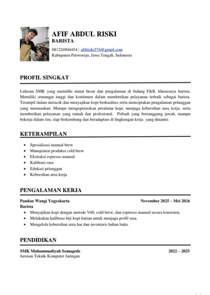 info loker barista nya kak