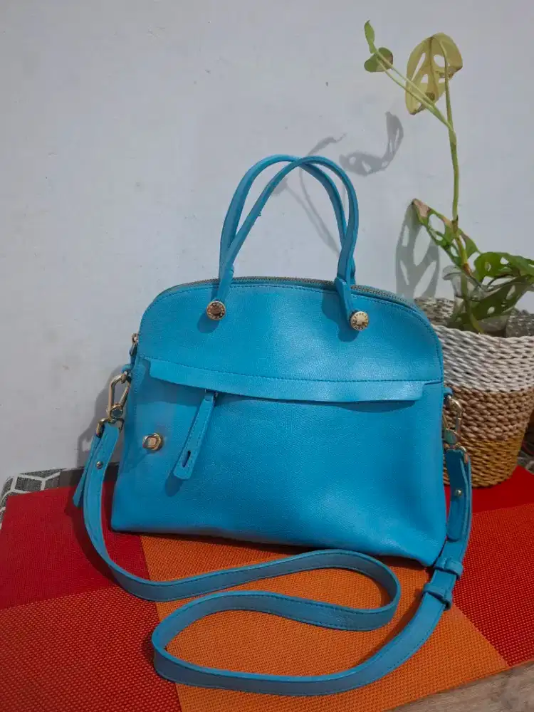 FURLA PIPER DOME SATCHEL BLUE LEATHER BAG PRELOVED SECOND