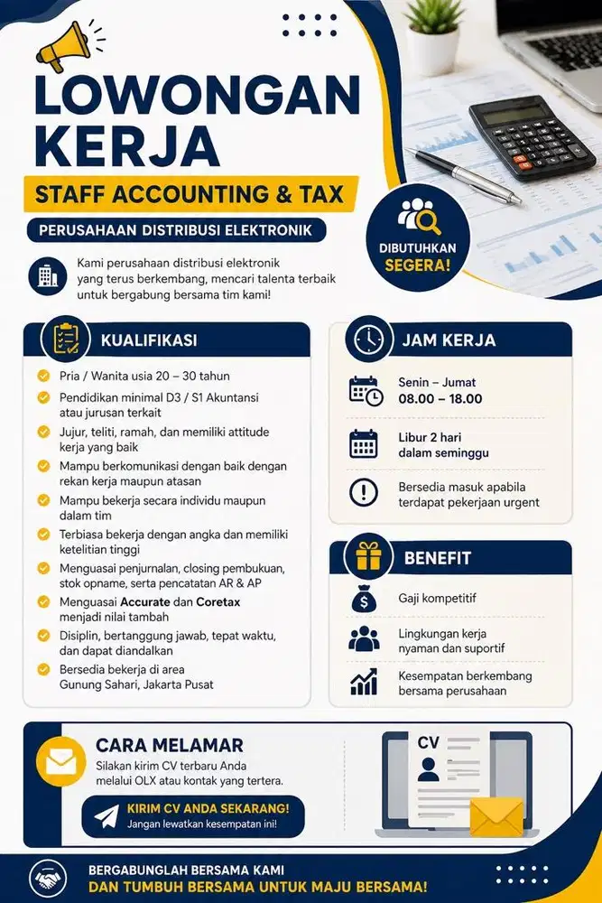 STAFF ACCOUNTING & TAX Perusahaan Distribusi Elektronik