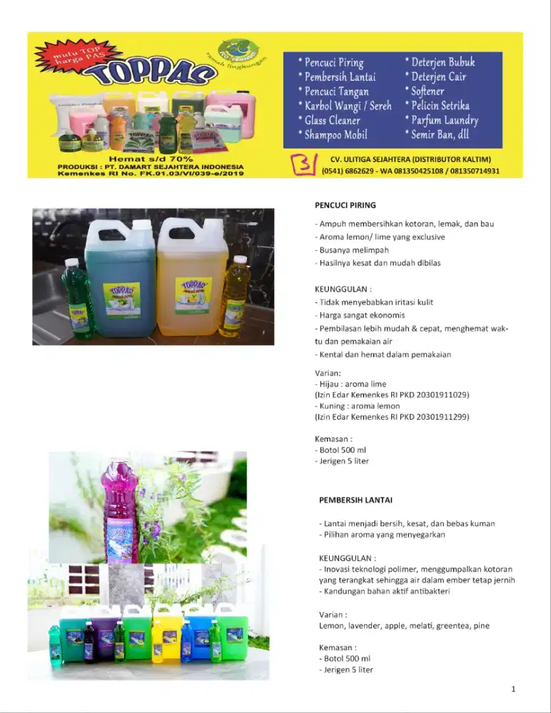 Deterjen TOPPAS Samarinda, sabun cuci piring, cuci tangan, dll