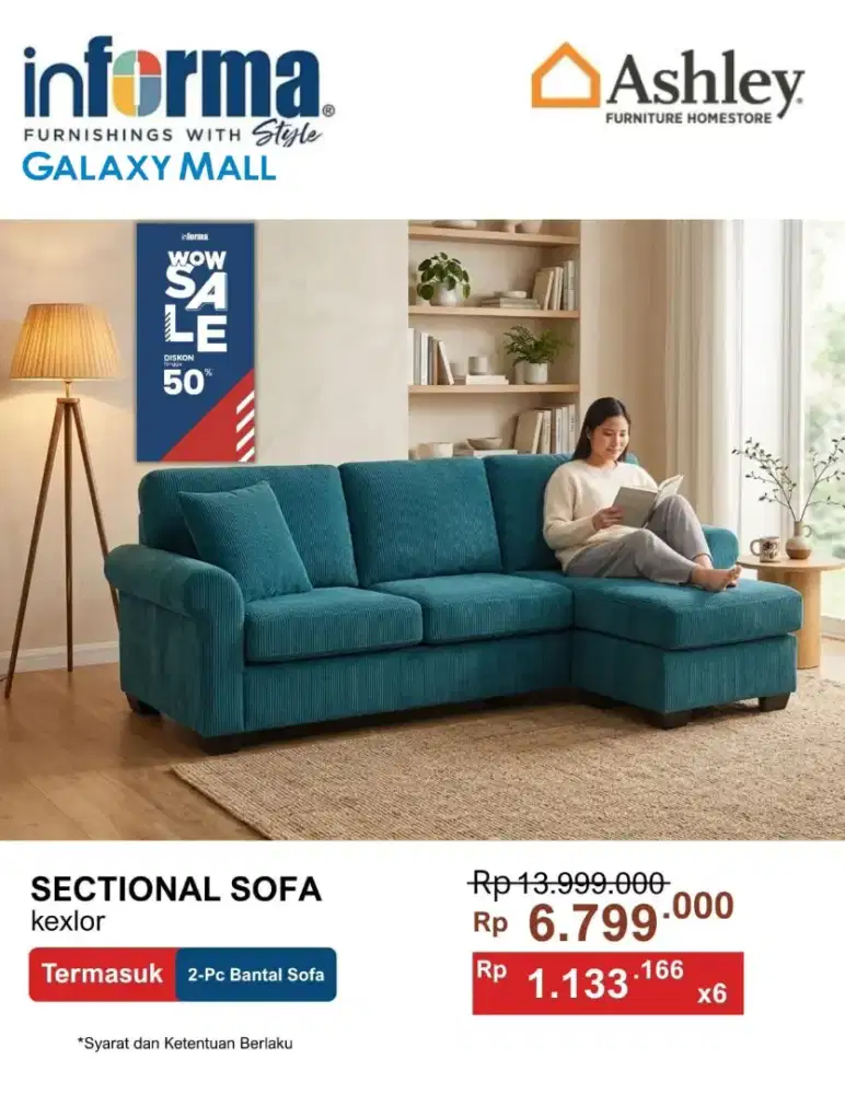 SOFA ASHLEY PROMO WOW SALEE DISKON 50%