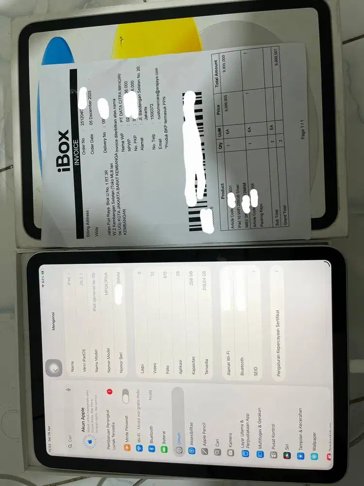 Ipad gen10, wifi only, silver 256gb