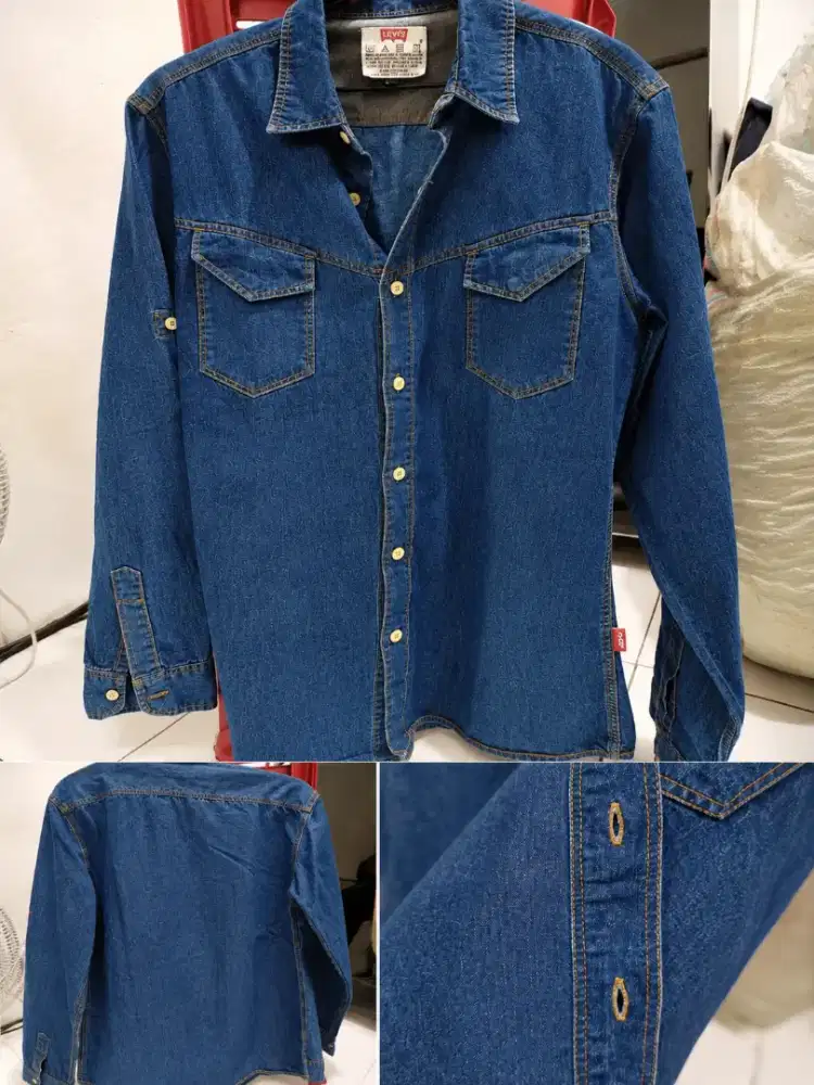 Kemeja Denim Pria Levi’s Original – Warna Biru Denim Dark Blue