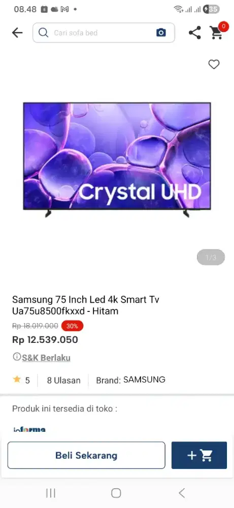Samsung 75 inci led 4k Ua75u8500fk