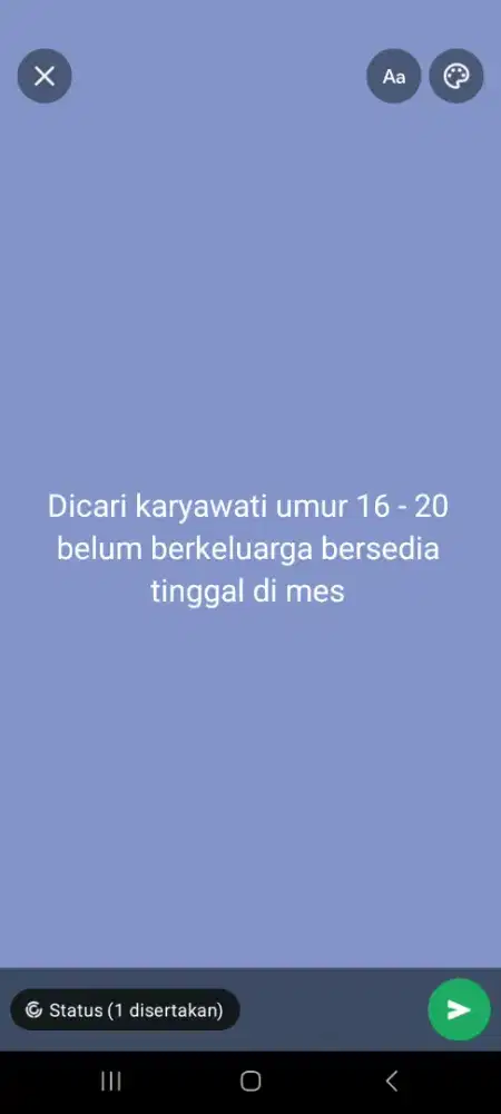 Mencari karyawati tinggal di mes.