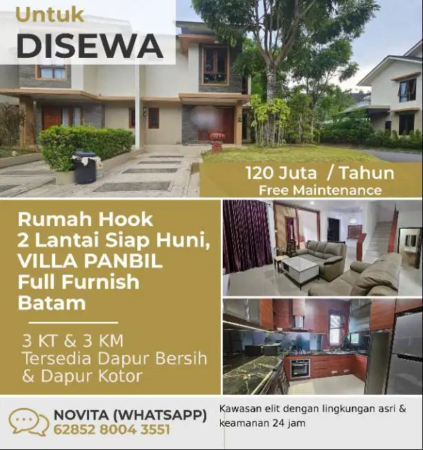 Rumah Hook 2 Lantai Siap Huni, VILLA PANBIL ,Full Furnish