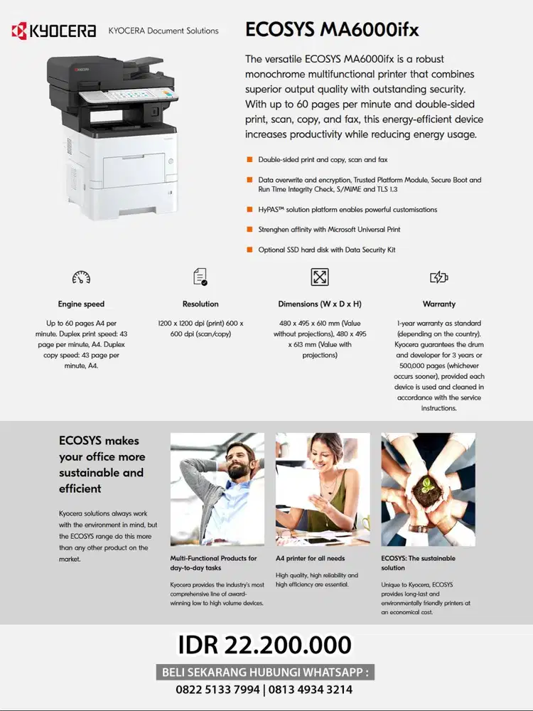 Mesin Fotocopy KYOCERA MA6000ifx Kondisi Baru Garansi Resmi