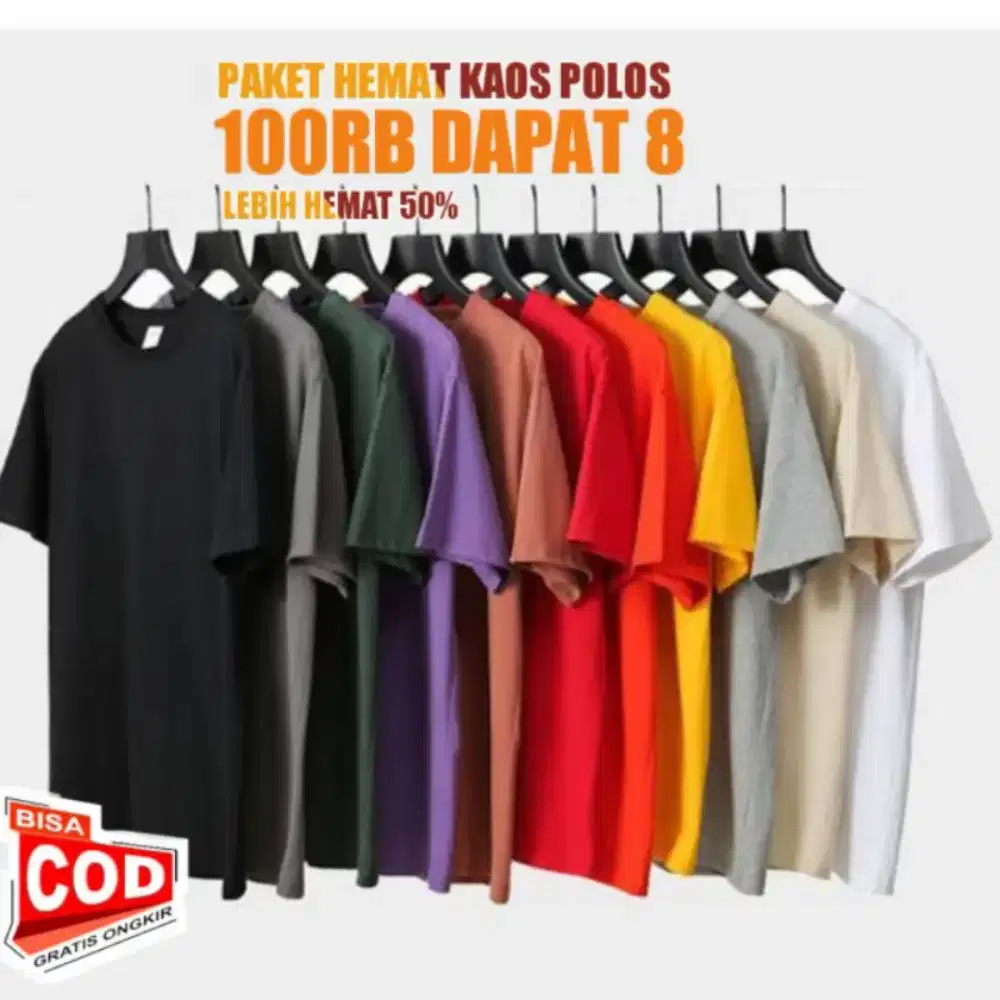 Paket Baju Kaos Polos 100ribu Dapat 8 Pcs Pria Wanita Dewasa.