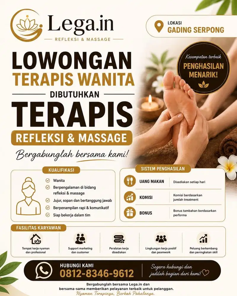 LOWONGAN TERAPIS REFLEKSI DAN MASSAGE