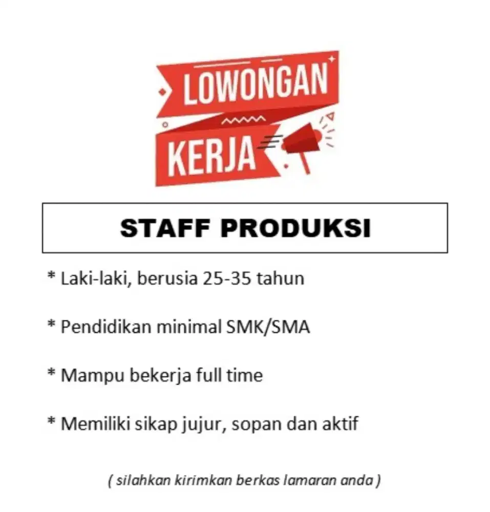 Dicari Staff produksi