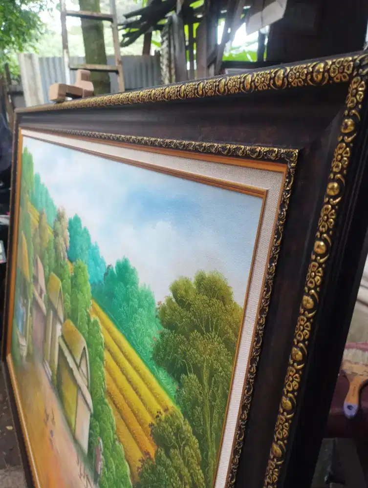 lukisan kanvas pemandangan + frame premium
