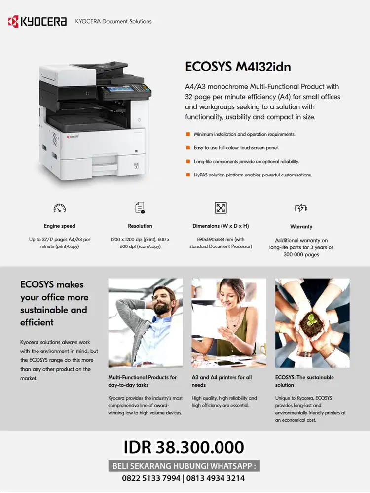 Mesin Fotocopy KYOCERA NEW Series M4132idn Kondisi Baru Garansi Resmi