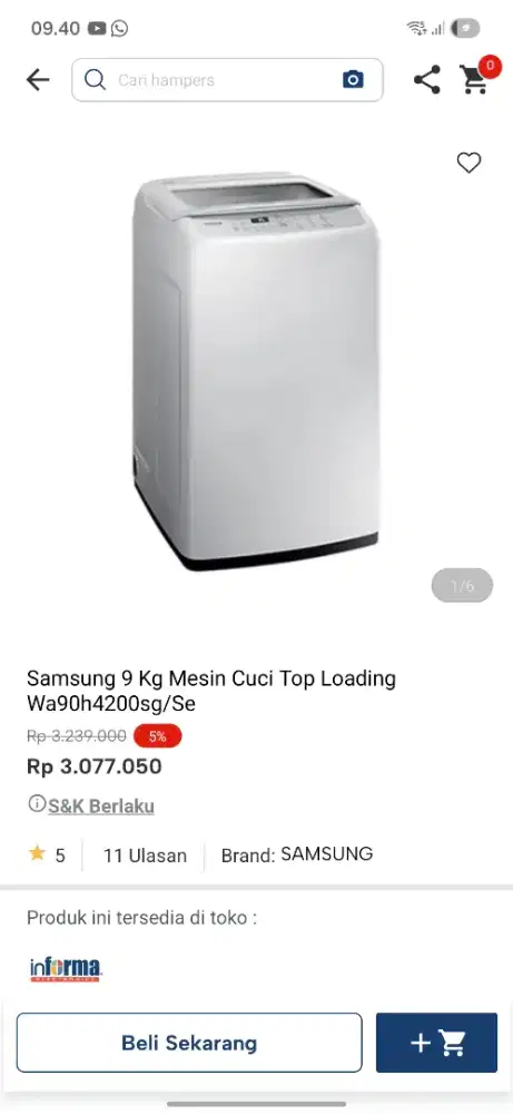 Promo mesin cuci samsung 9kg