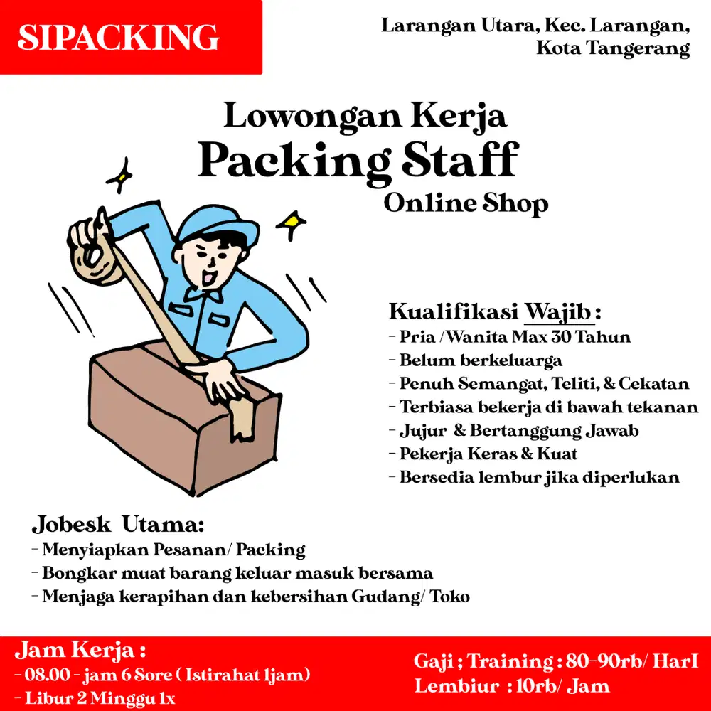 Lowongan Kejra Packing Staff Online Shop